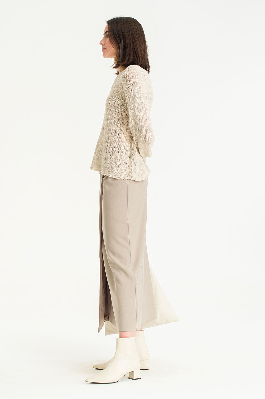 Buckle Point Unbalanced Long Skirt, Beige