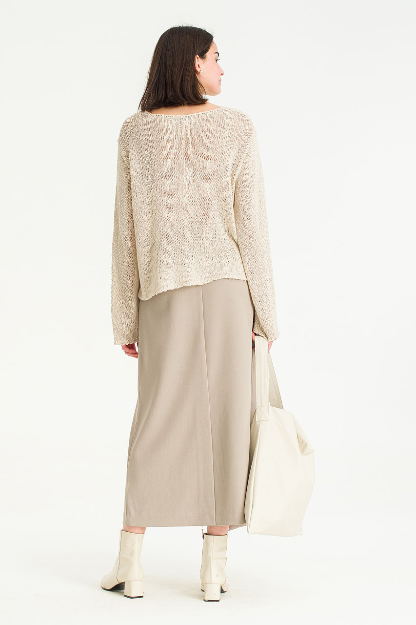 Buckle Point Unbalanced Long Skirt, Beige