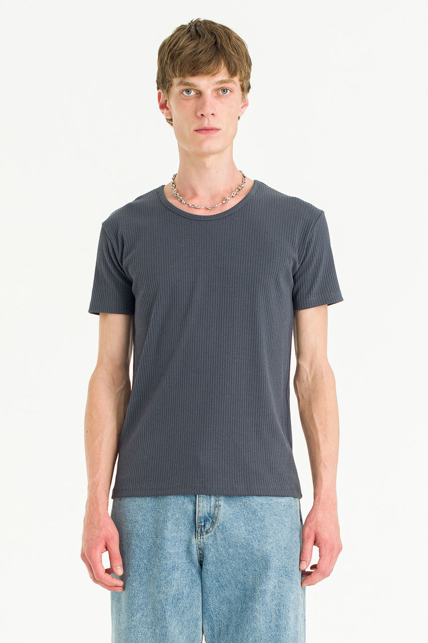 Menswear | Fitted Rib Tee, Charcoal
