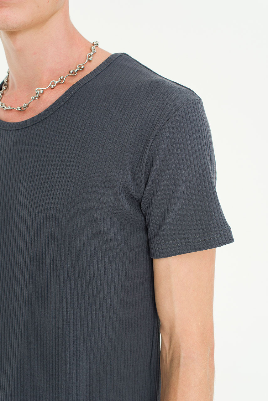 Menswear | Fitted Rib Tee, Charcoal