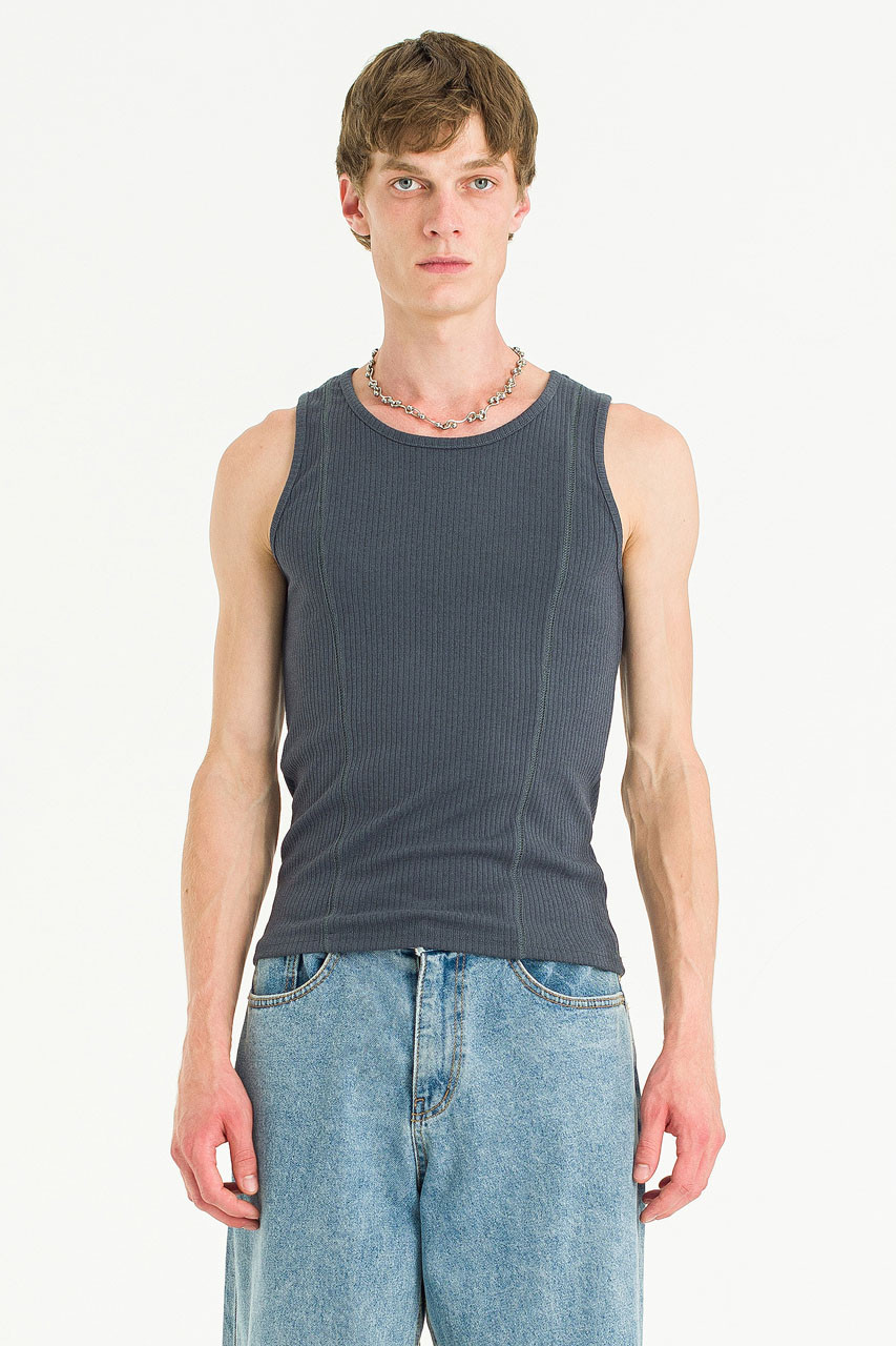 Menswear | Fitted Rib Vest, Charcoal