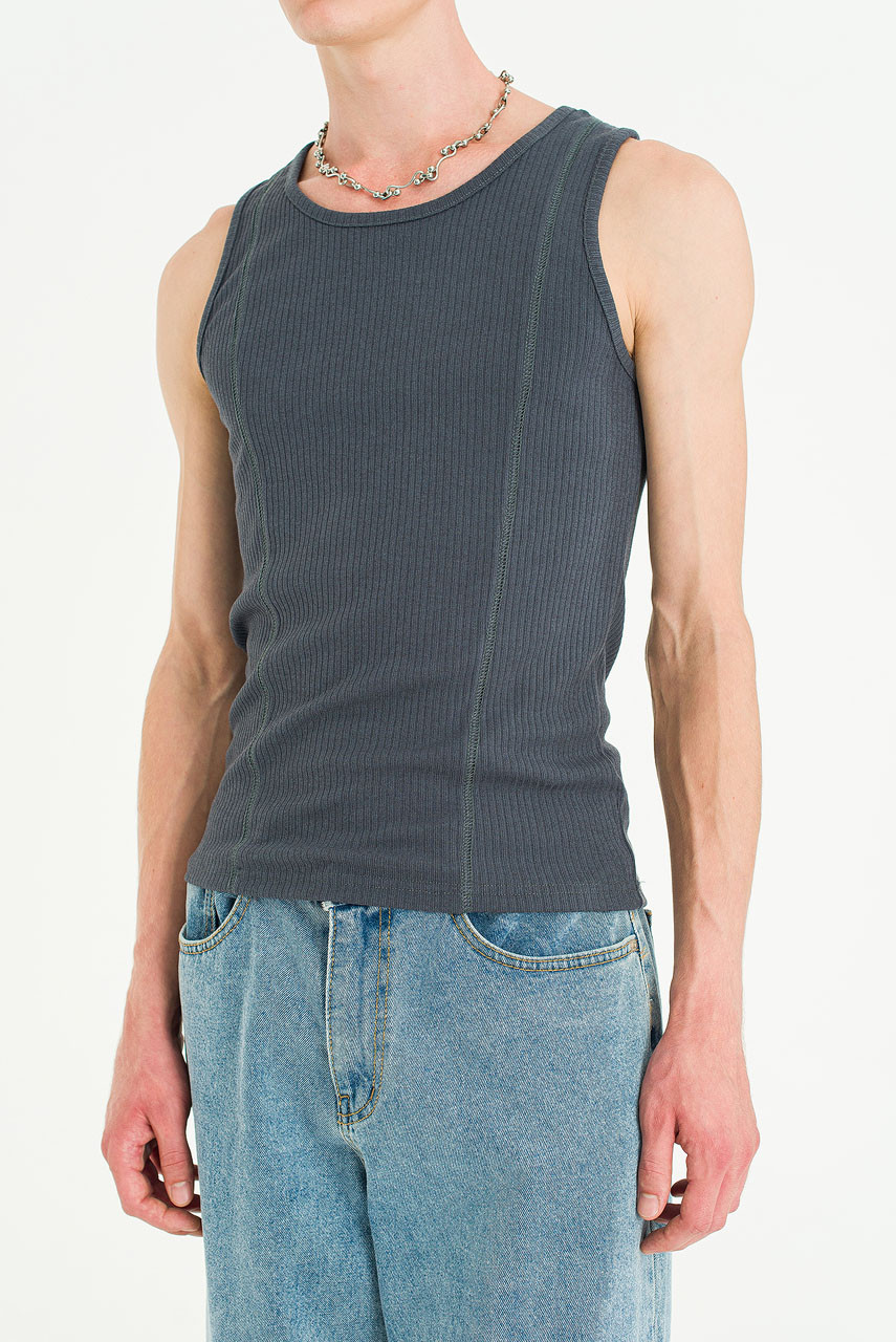Menswear | Fitted Rib Vest, Charcoal
