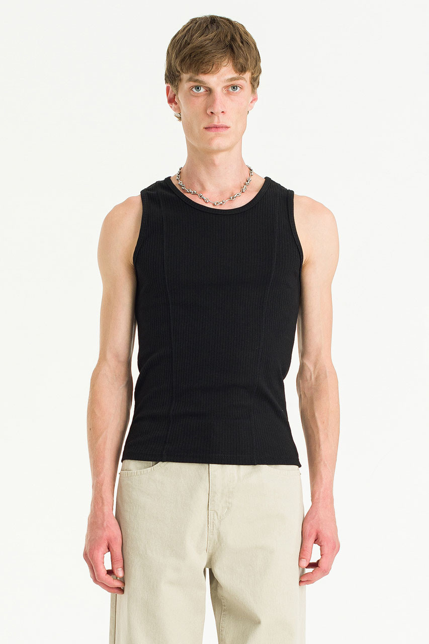Menswear | Fitted Rib Vest, Black