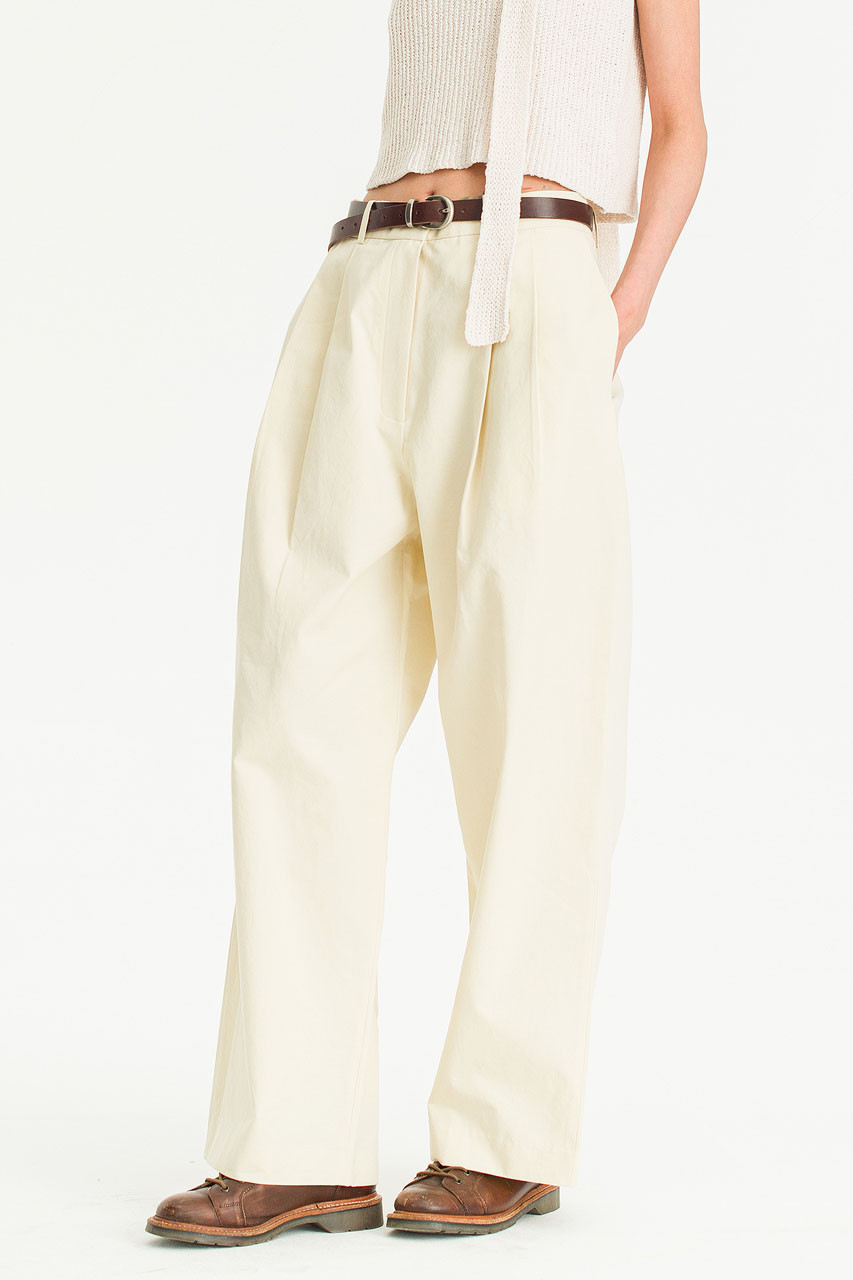 Isabella Pintuck Cotton Pants, Beige
