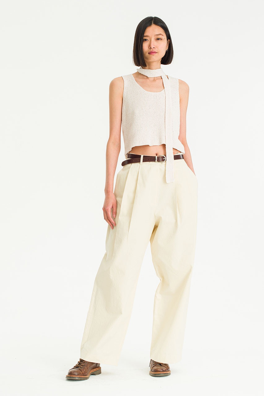 Isabella Pintuck Cotton Pants, Beige