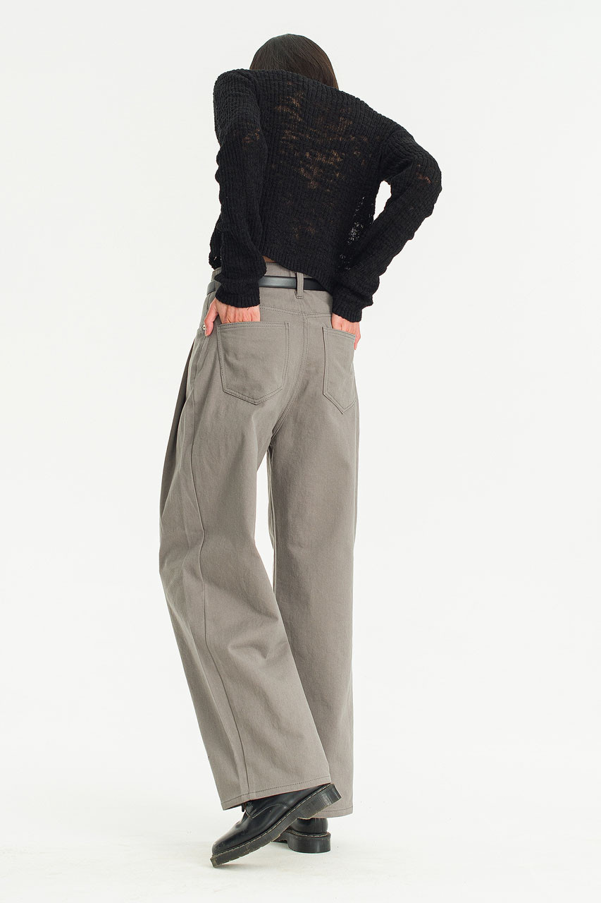 Molly Pin Tuck Cotton Pants, Stone Grey