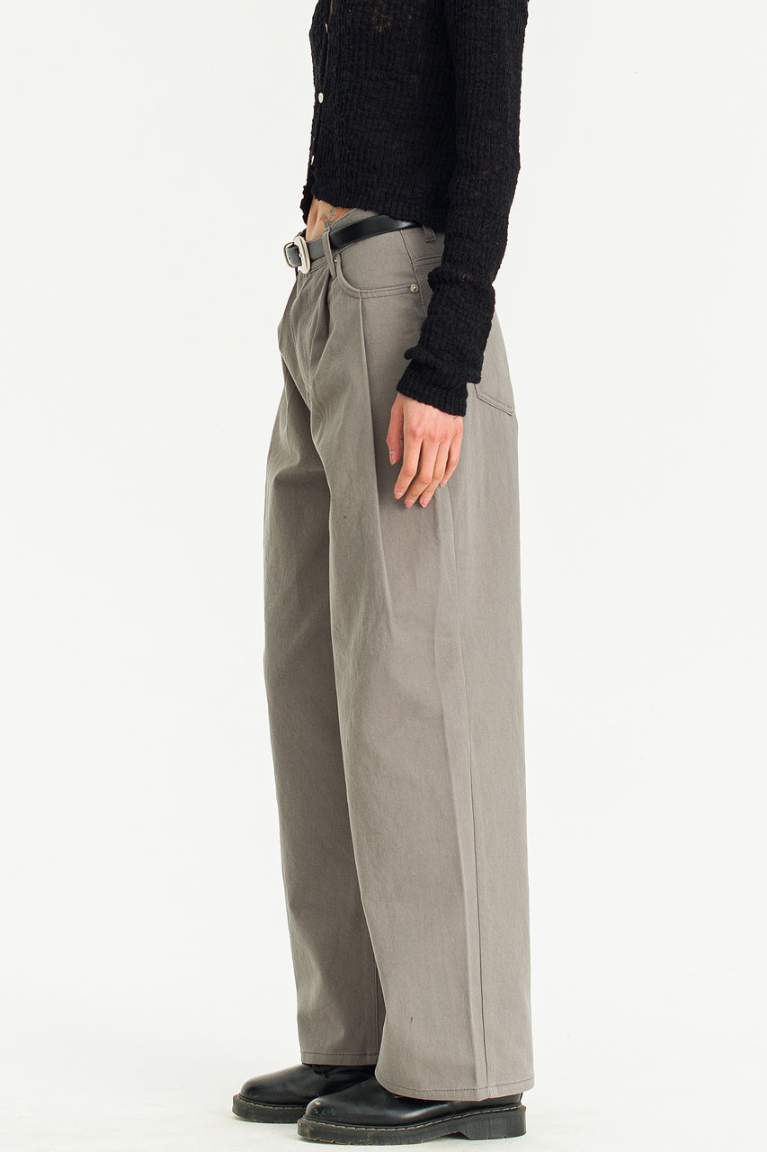 Molly Pin Tuck Cotton Pants, Stone Grey