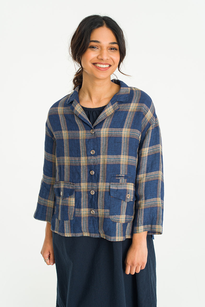 Adele Check Jacket, Navy