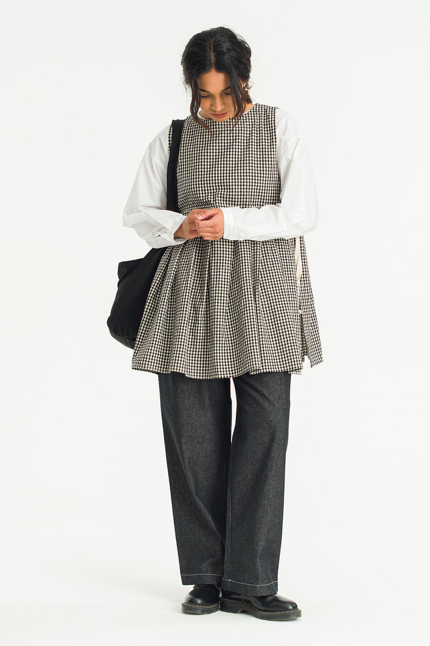 Faye Long Gingham Vest, Black