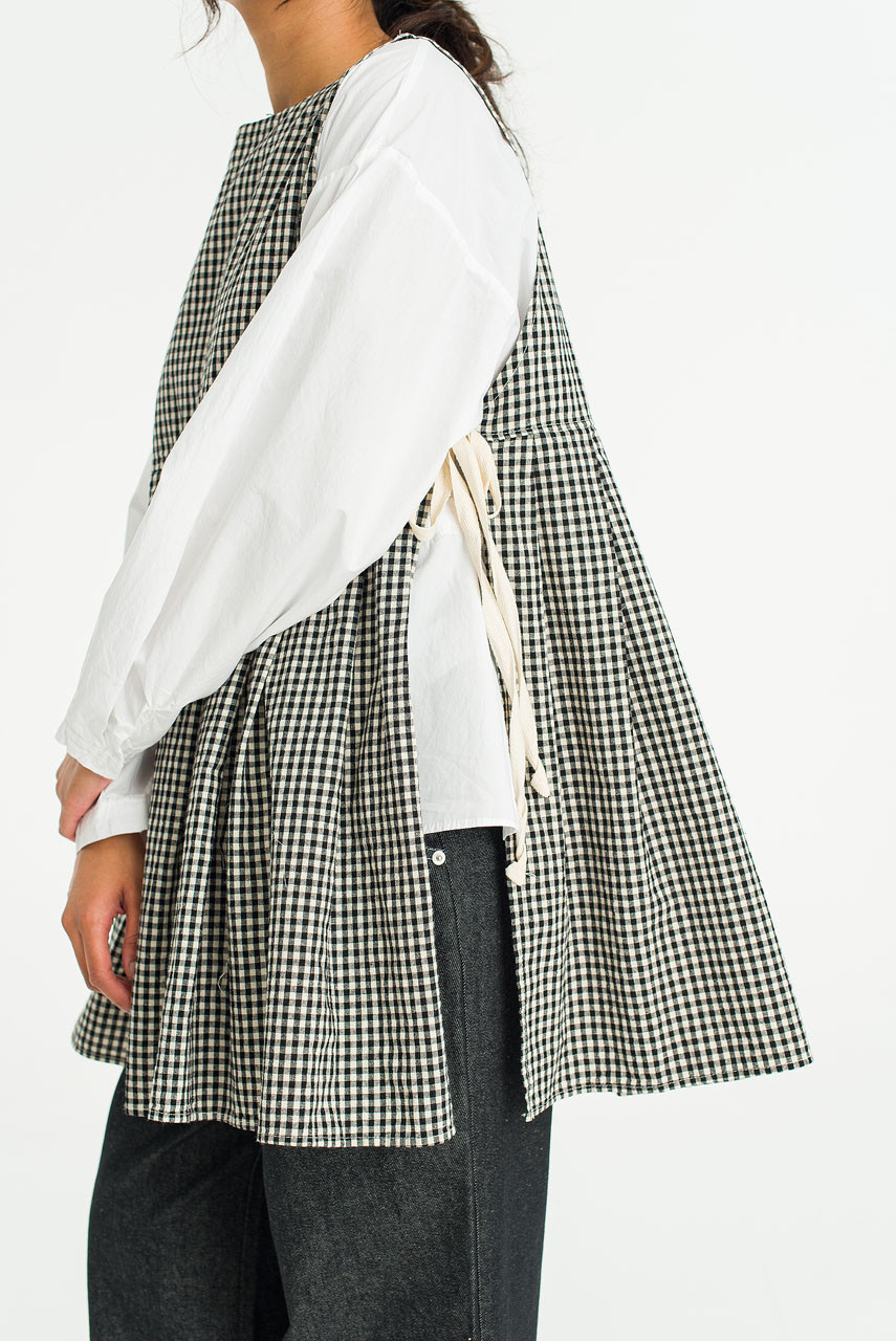 Faye Long Gingham Vest, Black