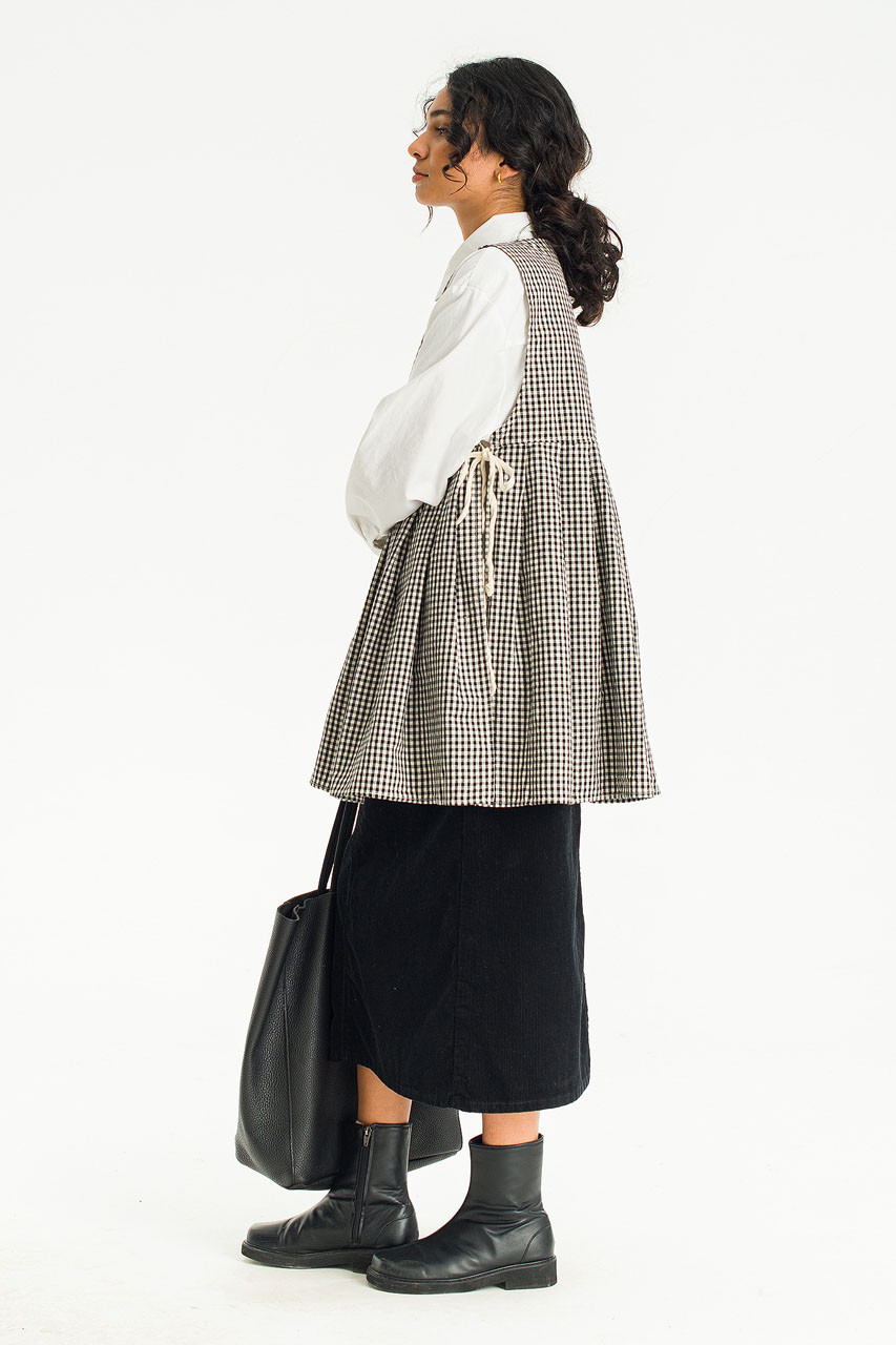Faye Long Gingham Vest, Black