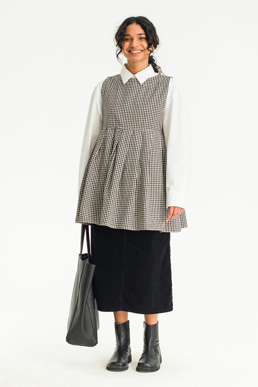 Faye Long Gingham Vest, Black