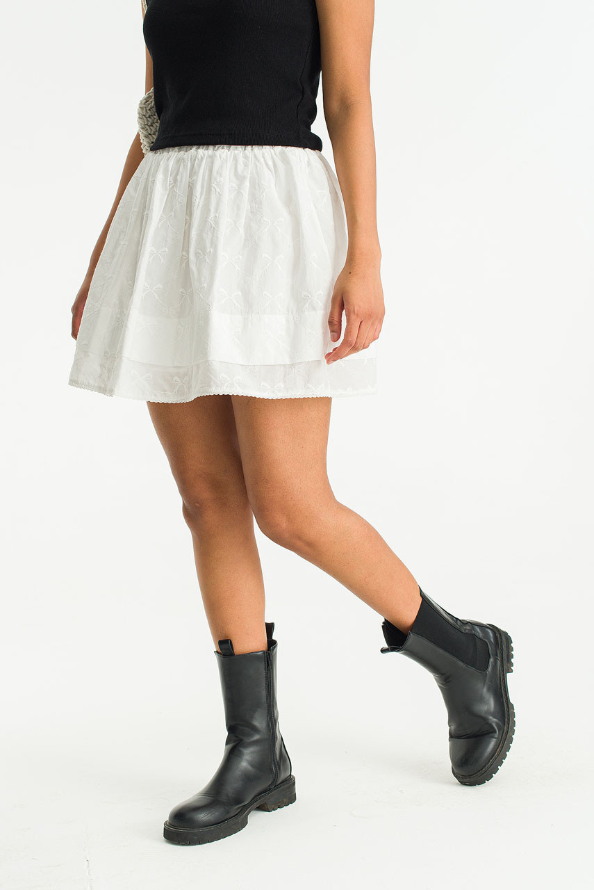 Kiko Ribbon Detail Waist String Skirt, Ivory