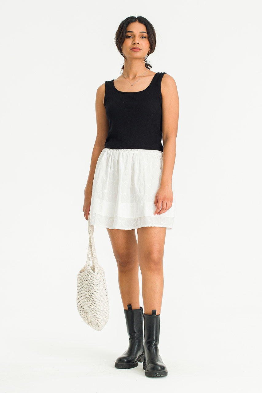 Kiko Ribbon Detail Waist String Skirt, Ivory