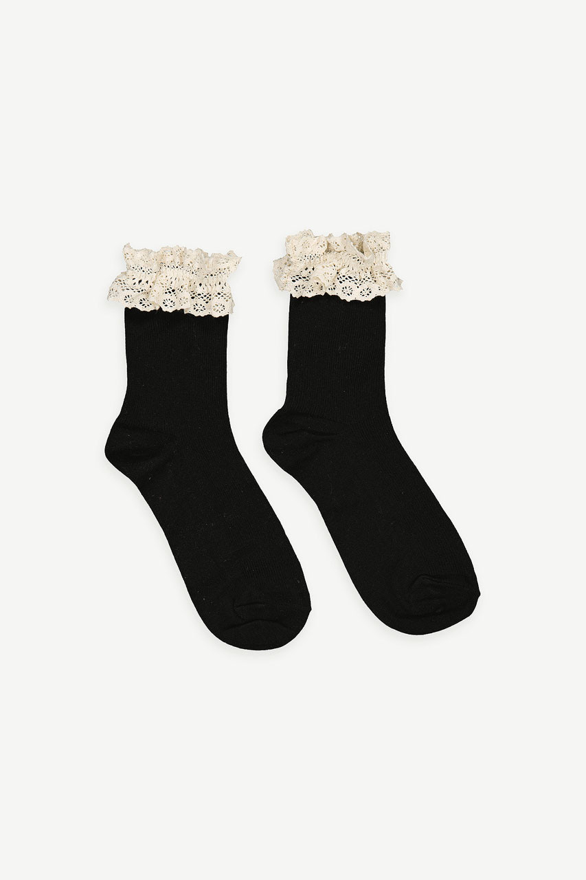 Reese Cotton Lace Socks, Black