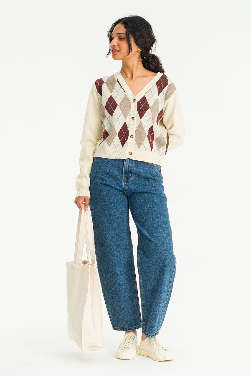 Momo Argyle Cardigan, Ivory