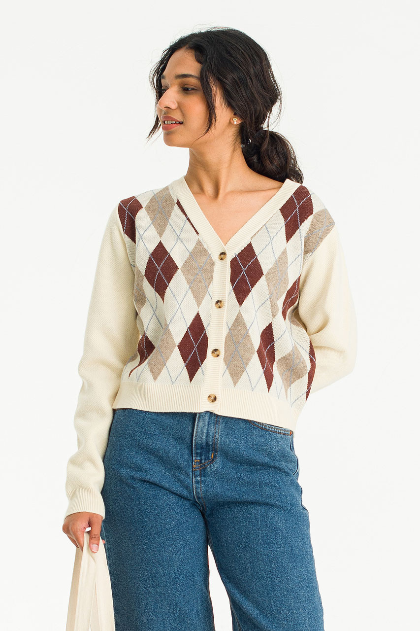Momo Argyle Cardigan, Ivory