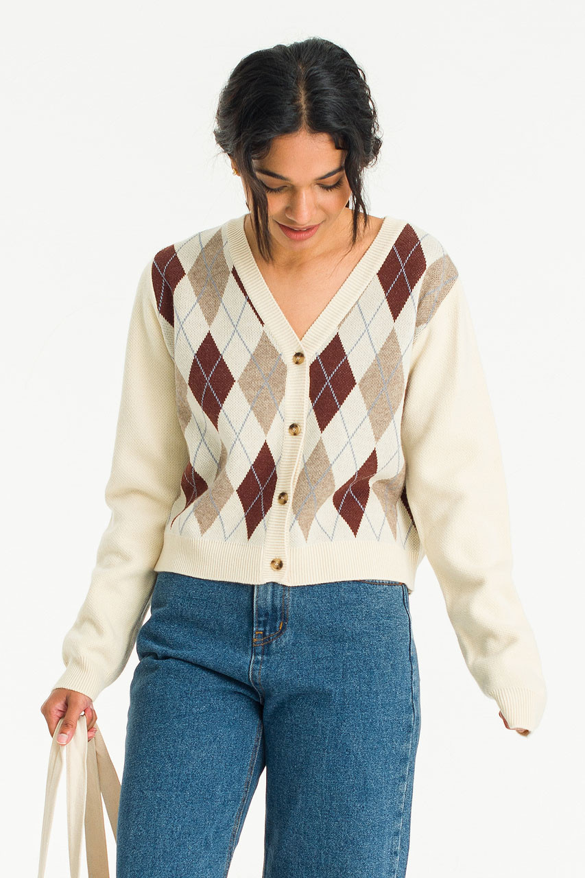 Momo Argyle Cardigan, Ivory