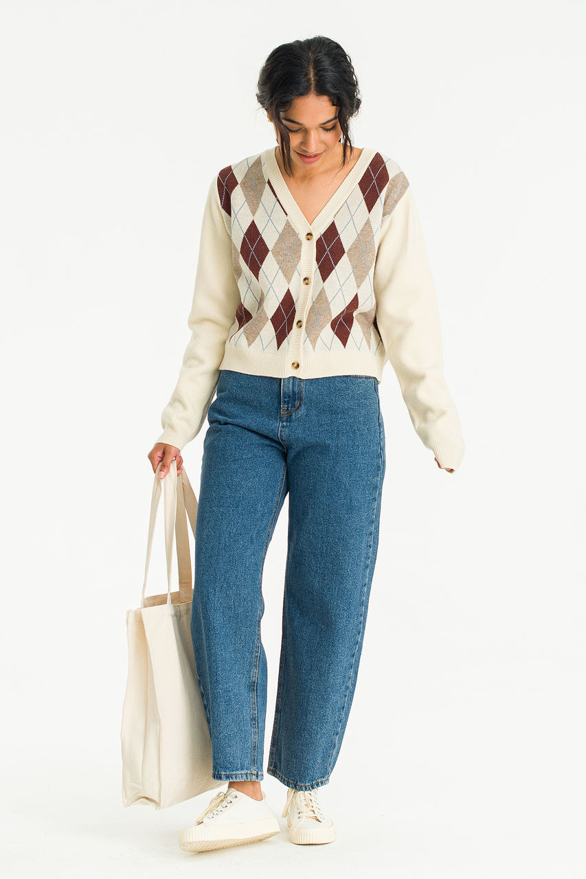Momo Argyle Cardigan, Ivory