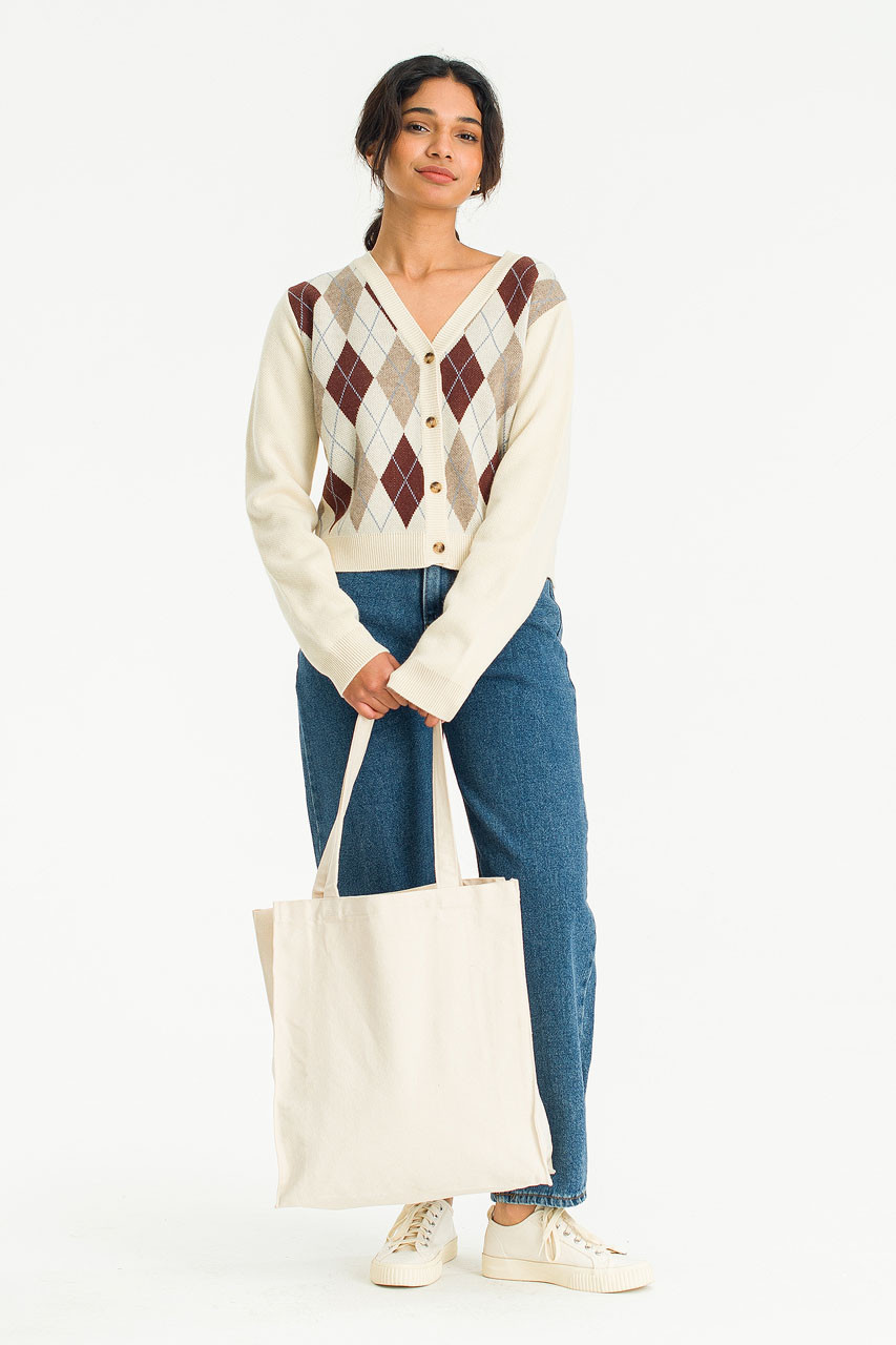 Momo Argyle Cardigan, Ivory