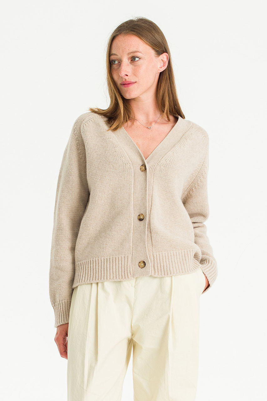 Aurelie Three Button Cardigan, Beige