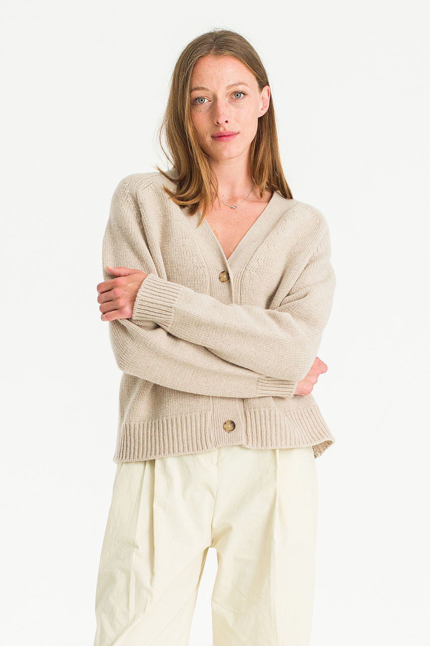 Aurelie Three Button Cardigan, Beige