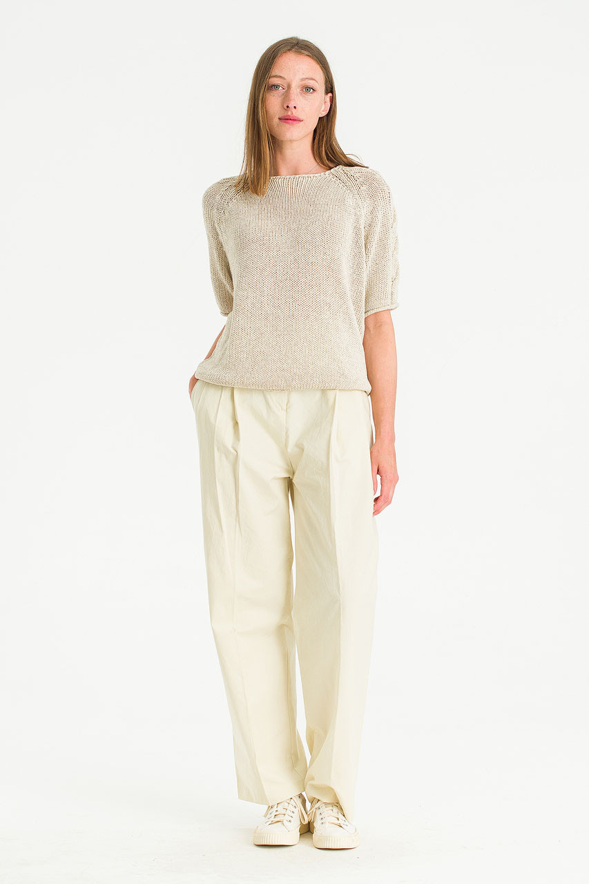 Aurea Pintuck Cotton Pants, Cream