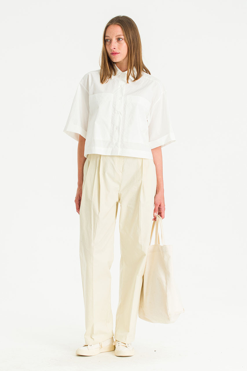 Aurea Pintuck Cotton Pants, Cream