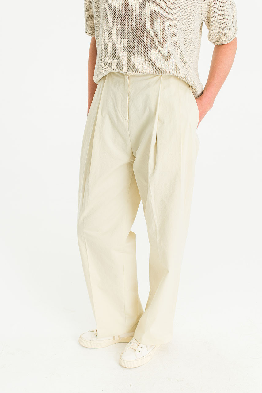 Aurea Pintuck Cotton Pants, Cream