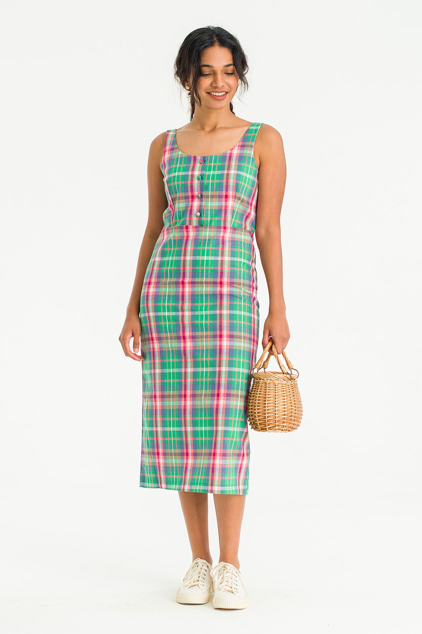 Manon Check Mid Length Dress, Green