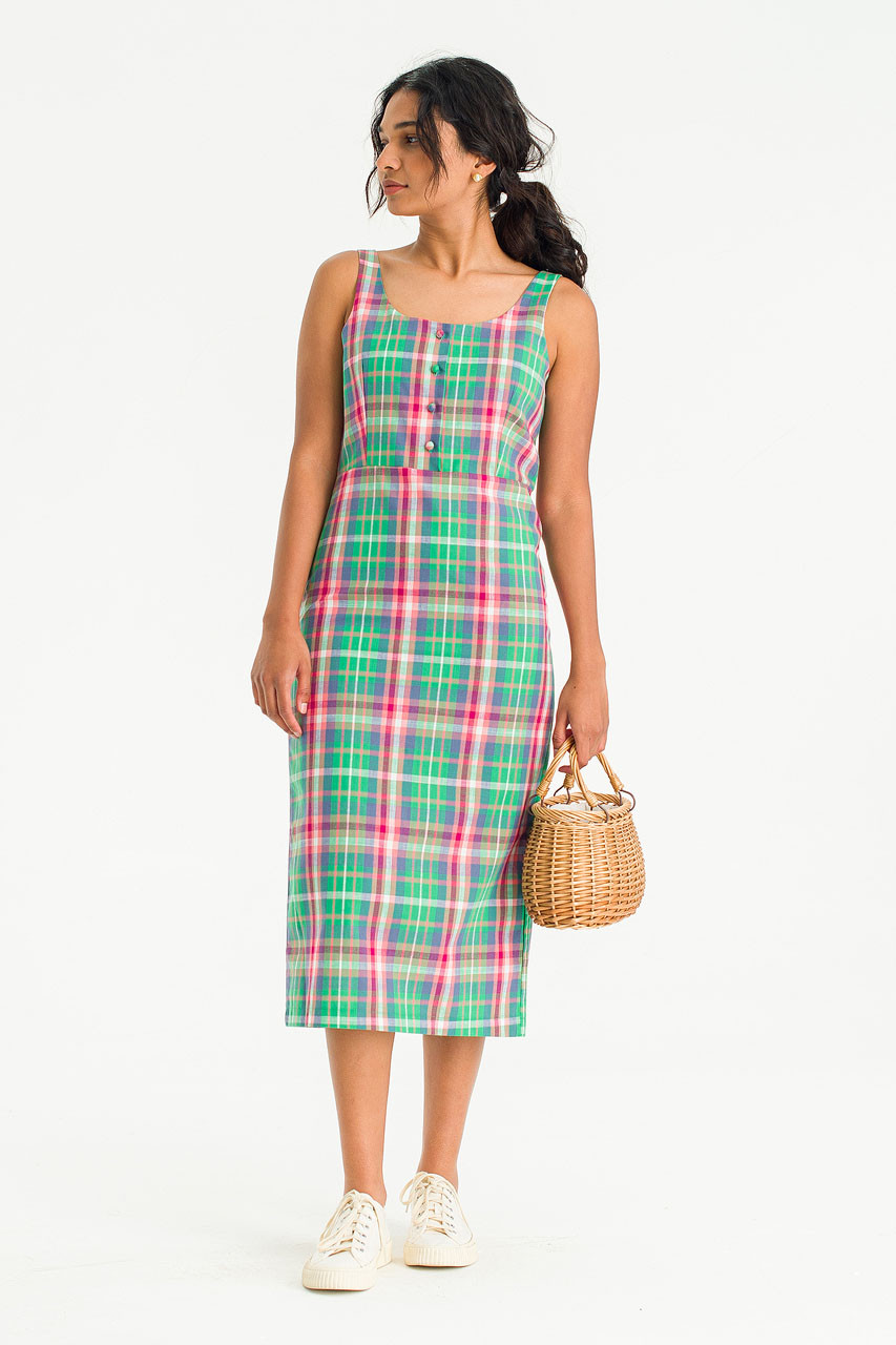 Manon Check Mid Length Dress, Green