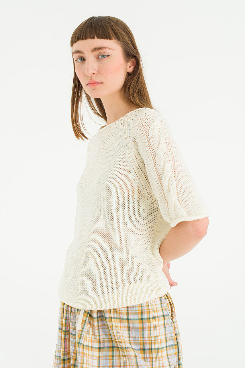 Aline Boat Neck Cable Jumper, Ivory