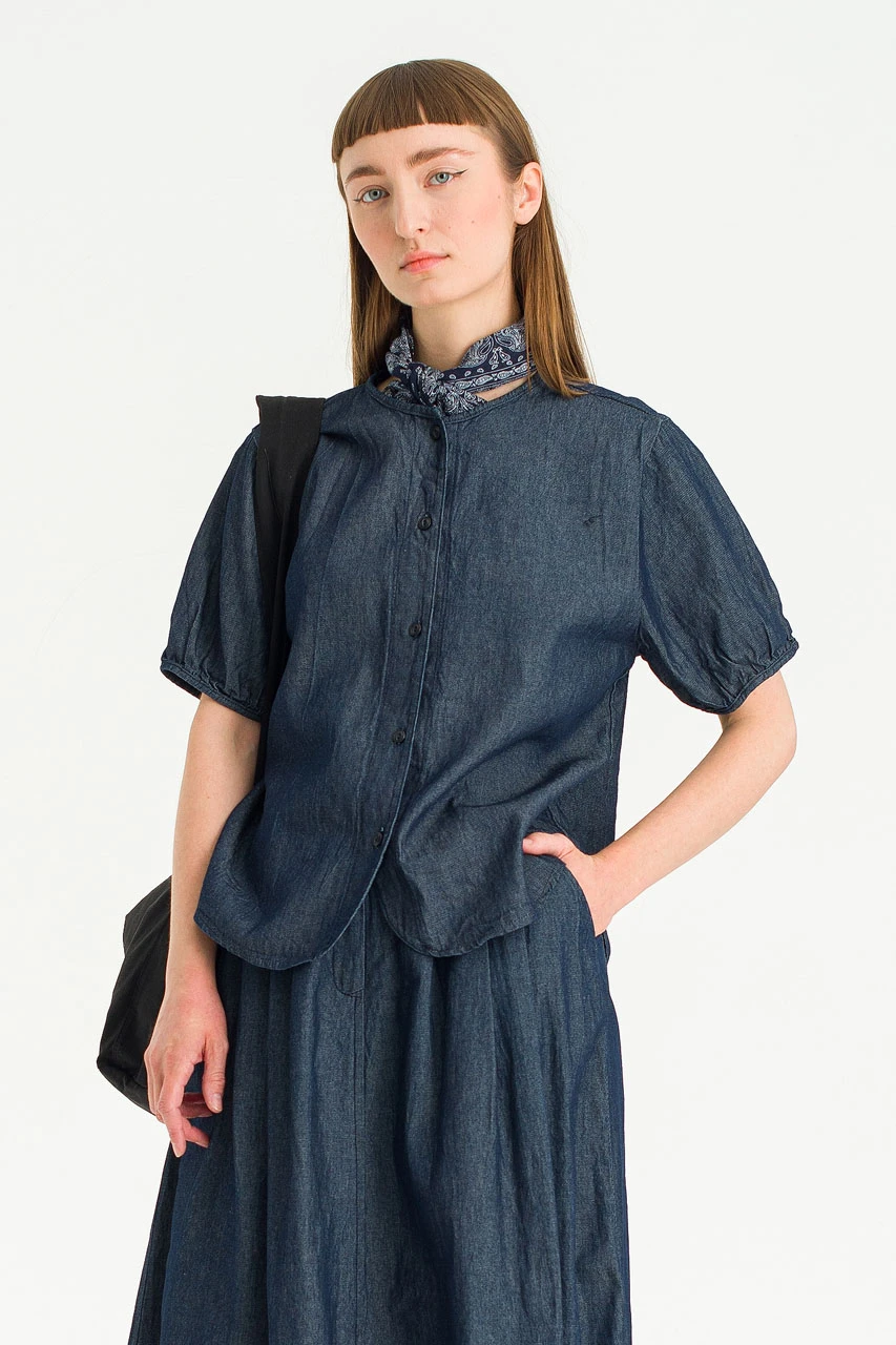 Esme henley neck Blouse, Dark Blue