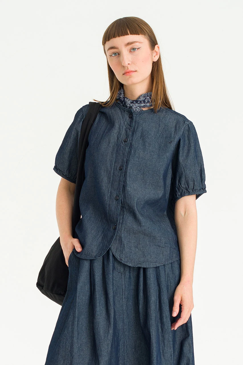 Esme henley neck Blouse, Dark Blue