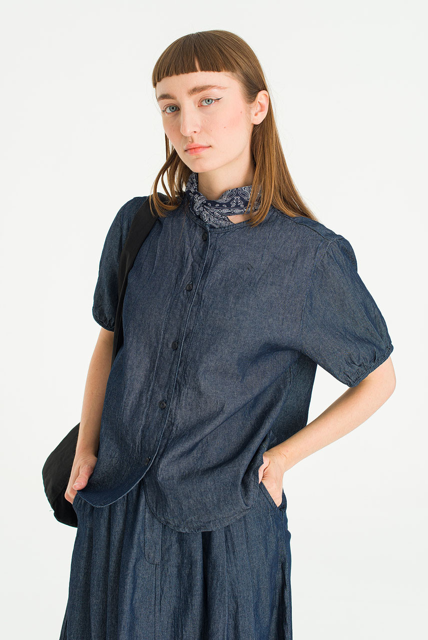 Esme henley neck Blouse, Dark Blue