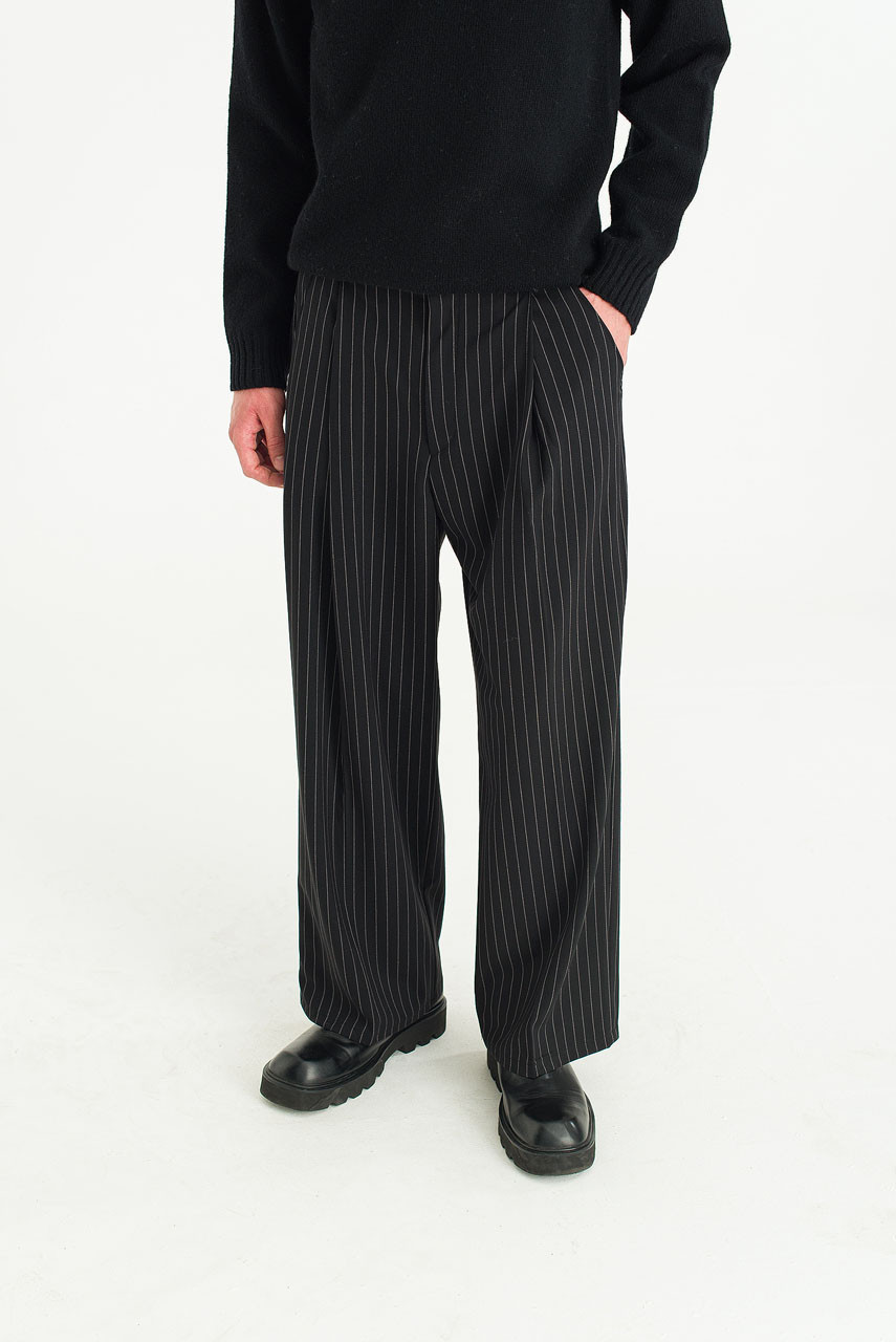 Menswear | Pinstripe Suit Trousers, Black