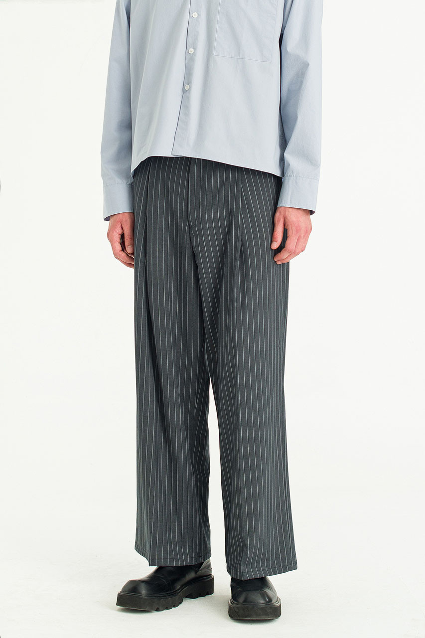 Menswear | Pinstripe Suit Trousers, Charcoal