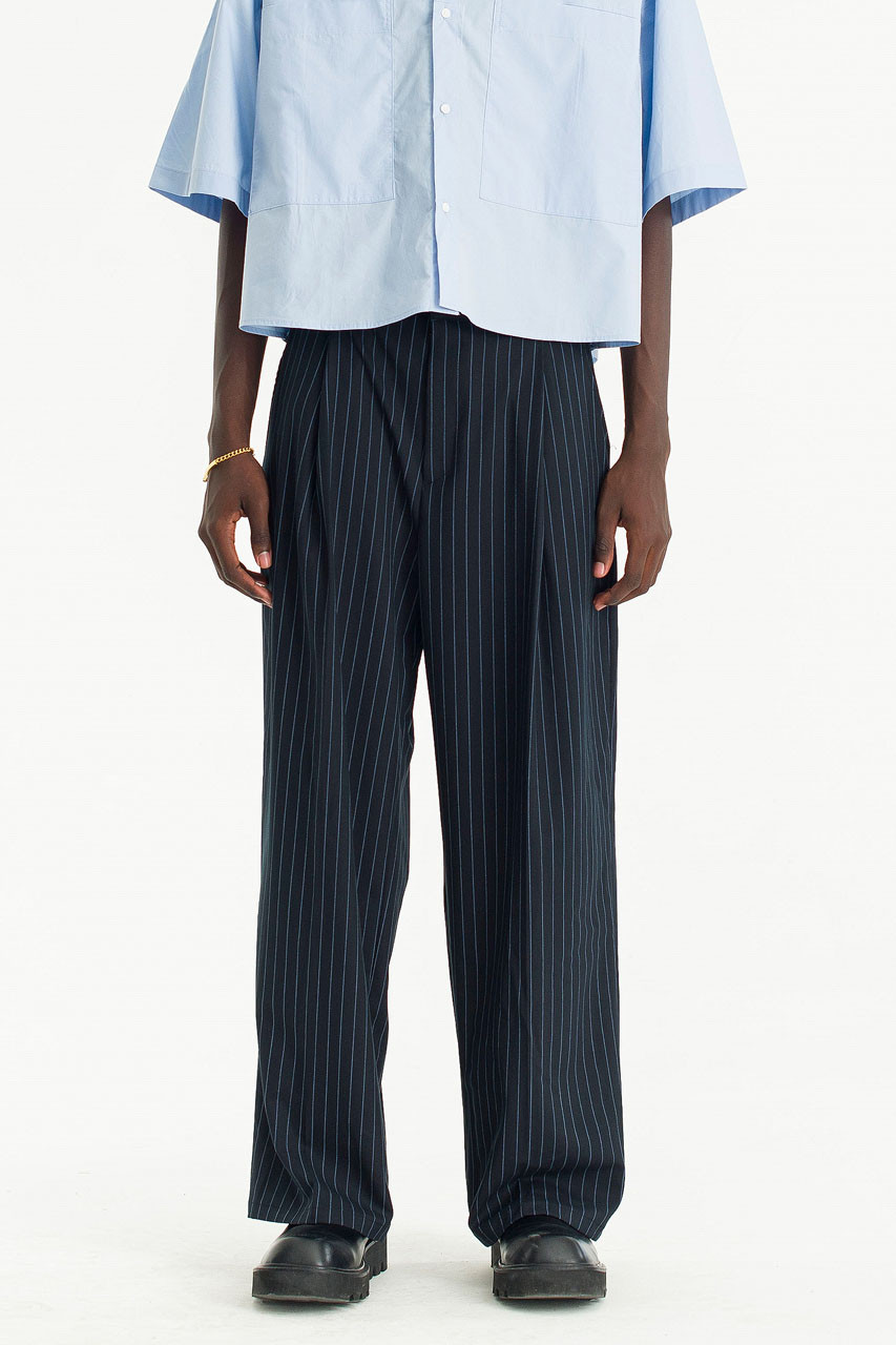Menswear | Pinstripe Suit Trousers, Navy