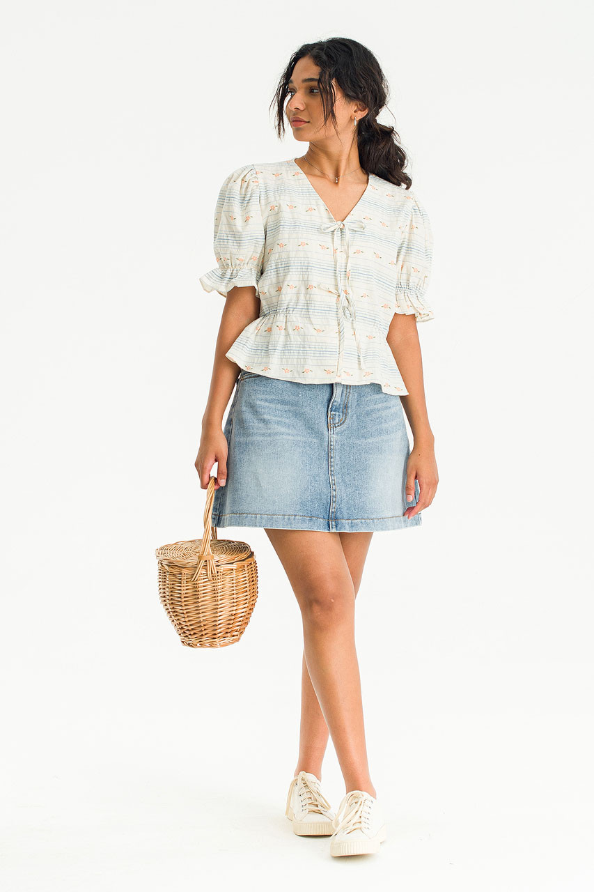 Aria Denim Mini Skirt, Mid Blue