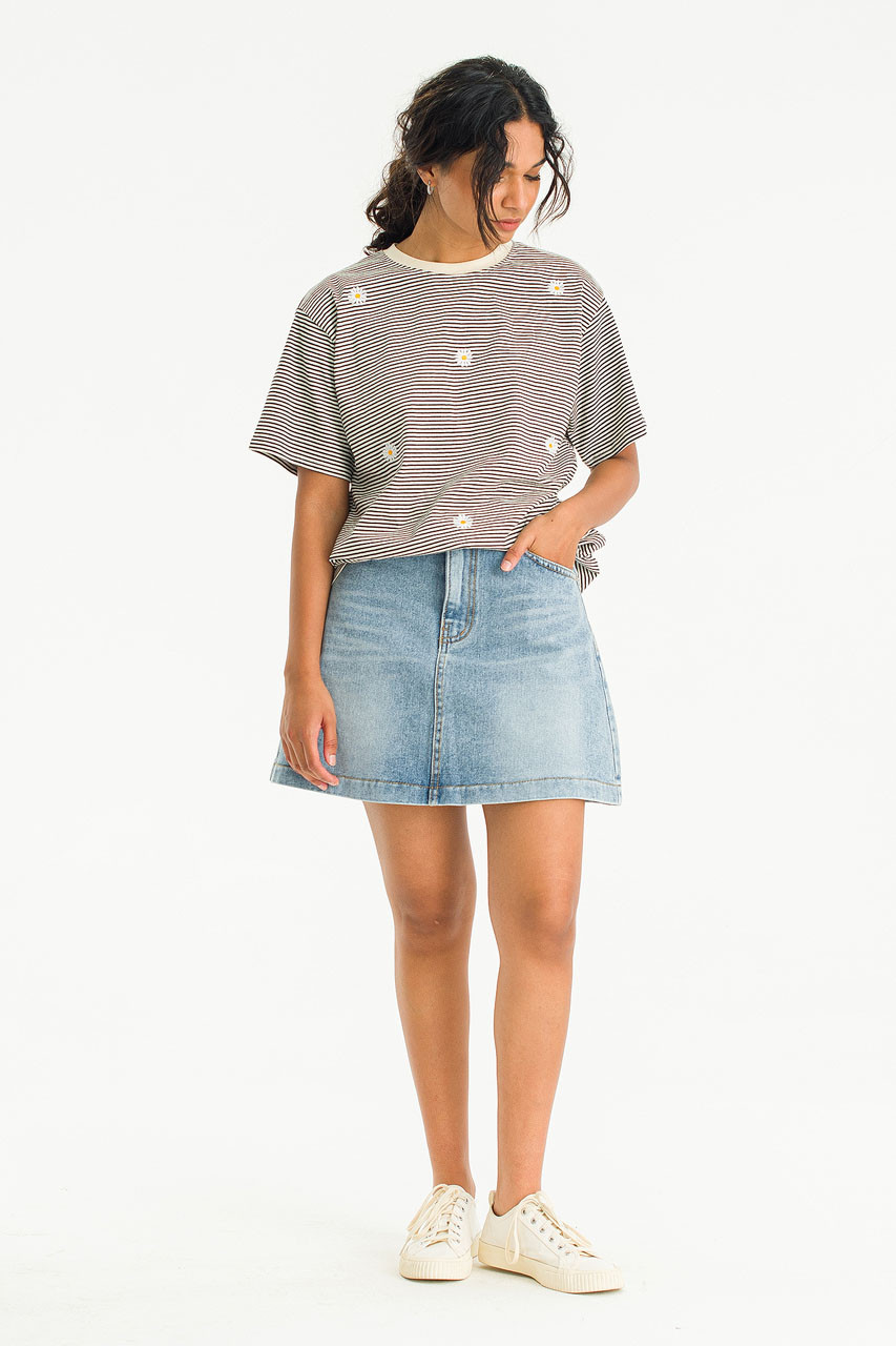Aria Denim Mini Skirt, Mid Blue