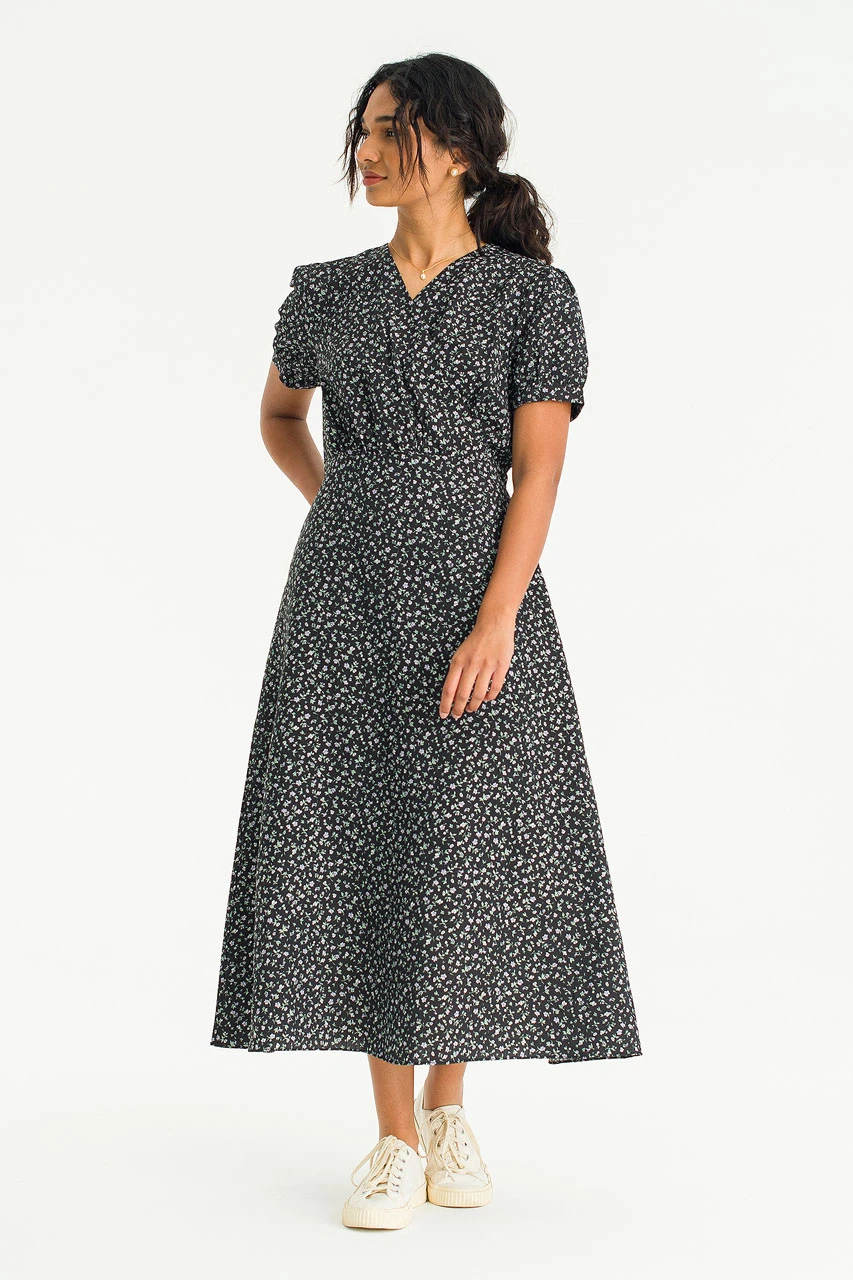 Luna Ditsy Flower Dress, Black