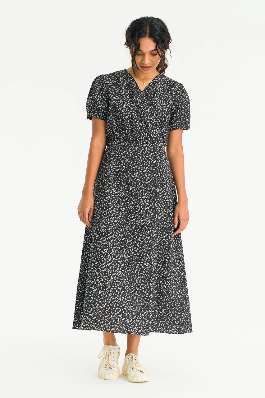 Luna Ditsy Flower Dress, Black