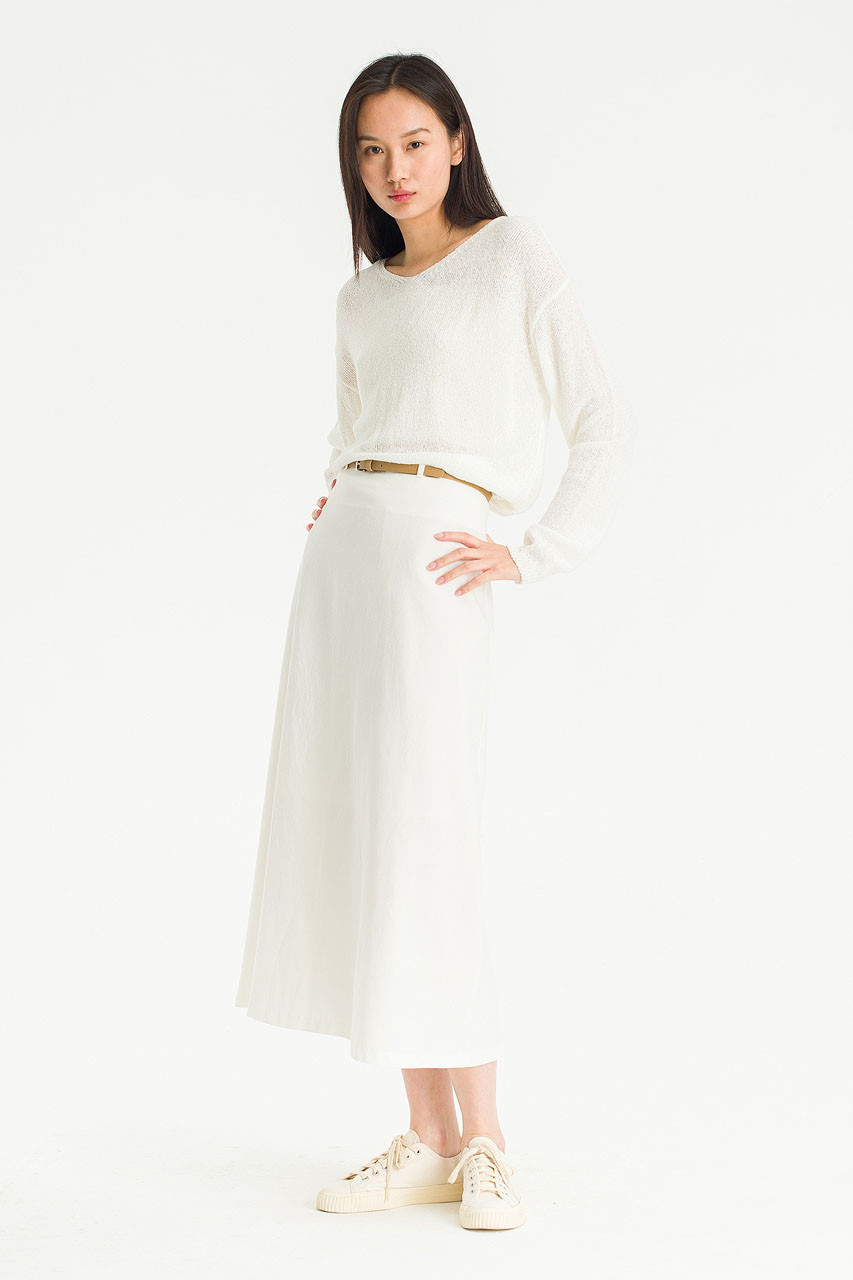 Jane Belted Mid Length Skirt, Ivory