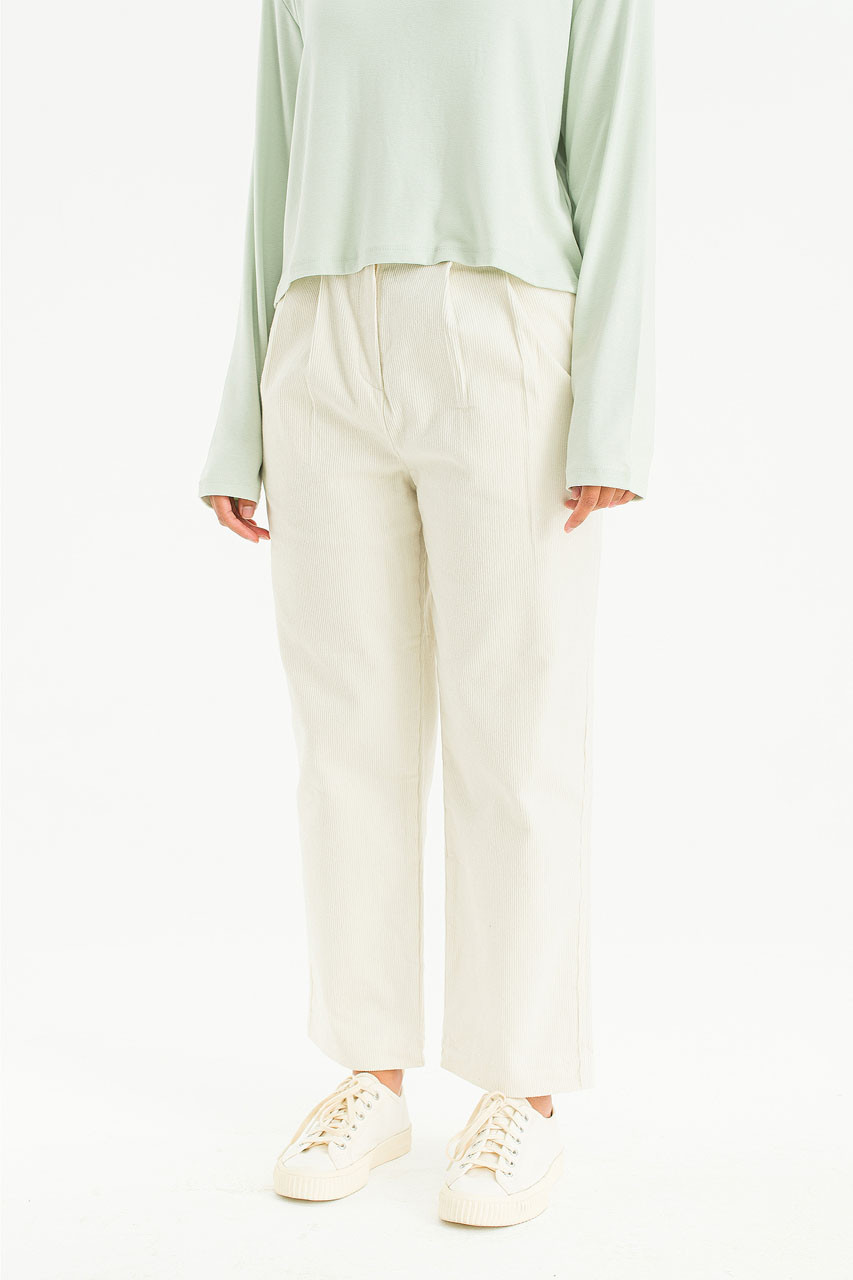 Pintuck Corduroy Pants, Cream