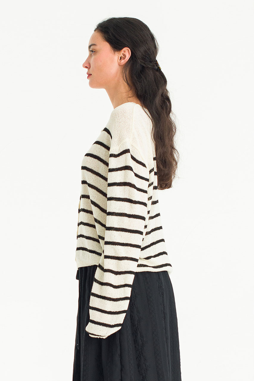Light Weight Stripe Cardigan, Ivory