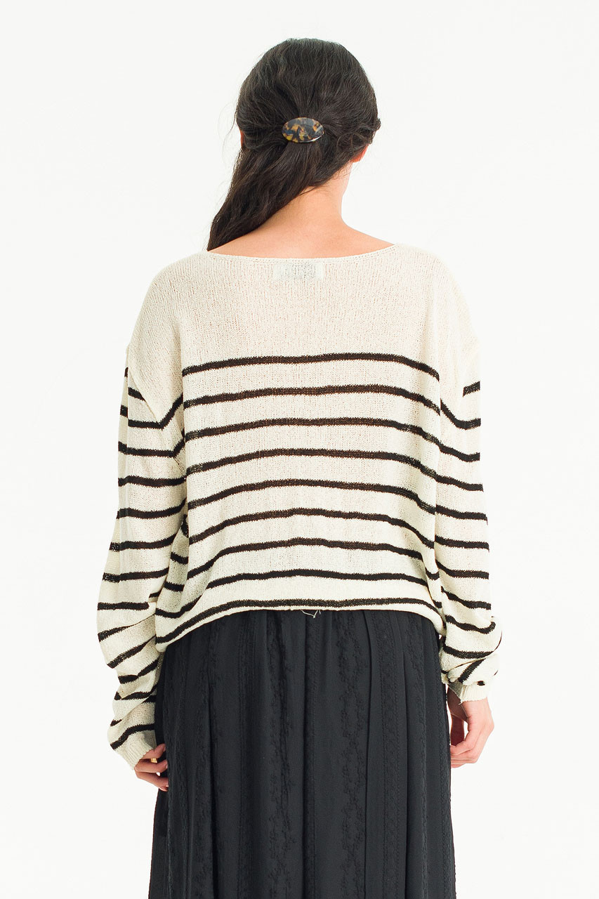 Light Weight Stripe Cardigan, Ivory
