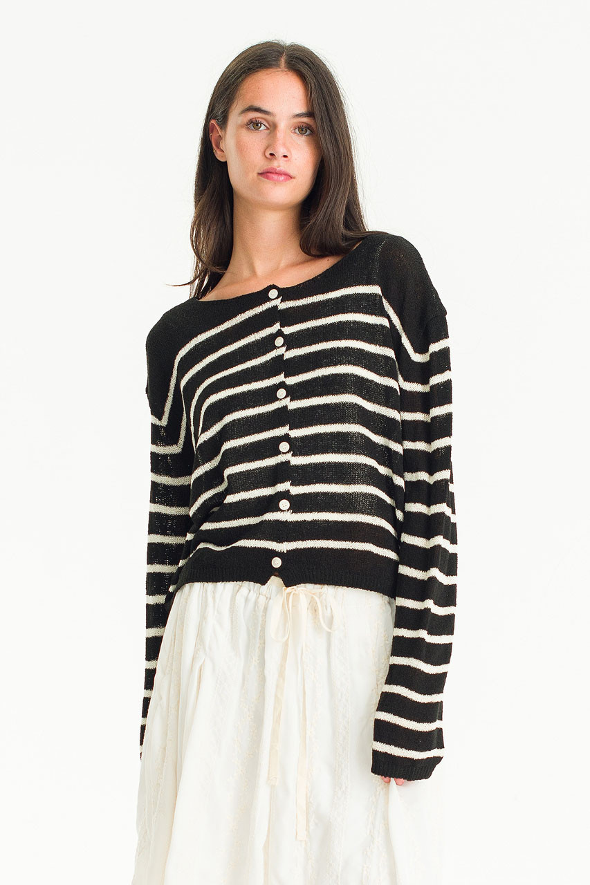 Light Weight Stripe Cardigan, Black