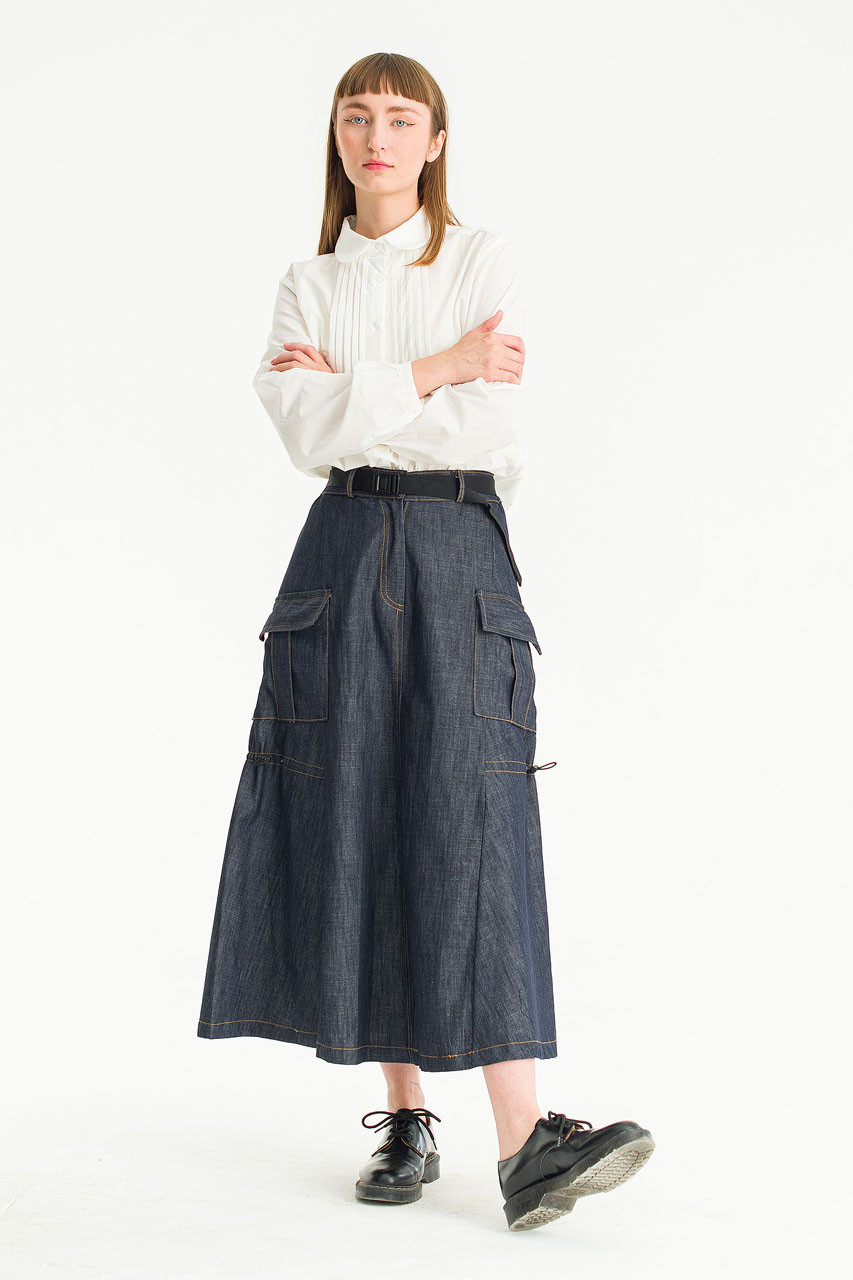 Haru Curved Denim Skirt, Blue