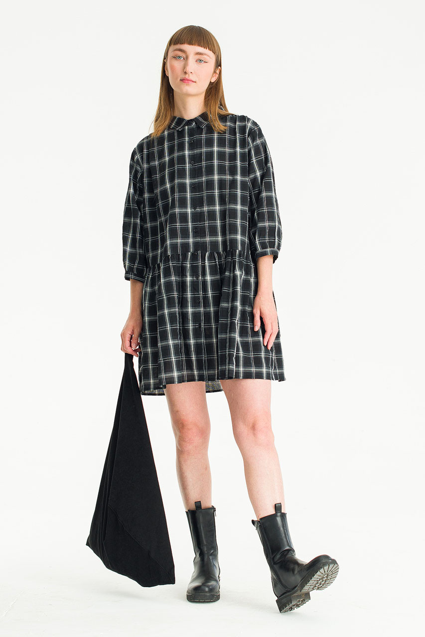 ♡herlipto checked Shirt Mini dress♡ Kaito Check Mini Shirt Dress, Black
