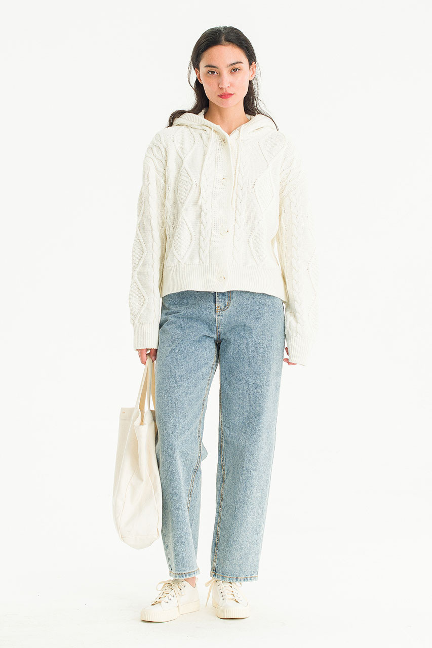 Eva Cable Hood Cardigan, Ivory